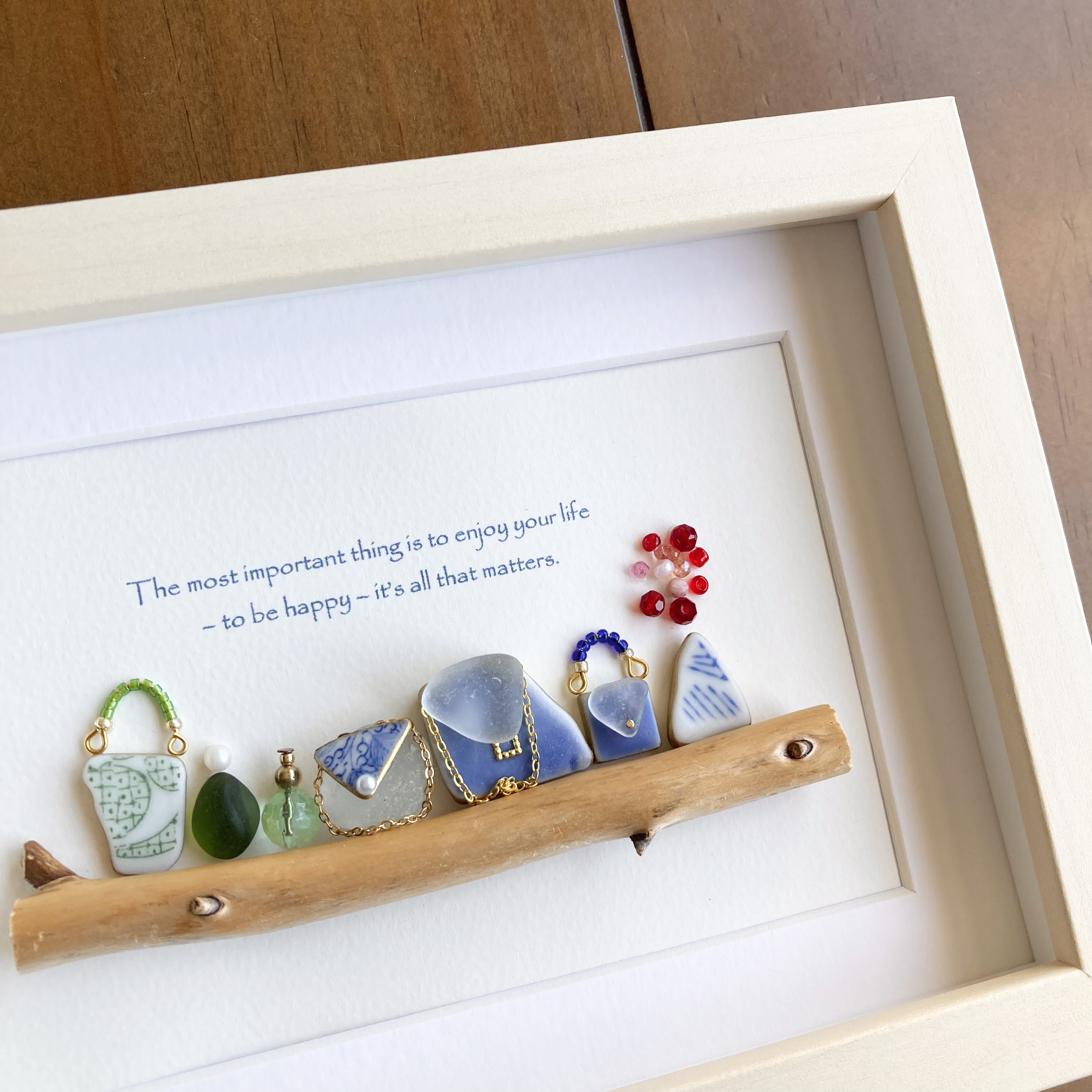 空色のシー陶器のバッグ/シーグラスアート/置物 壁飾り インテリア 誕生日プレゼント