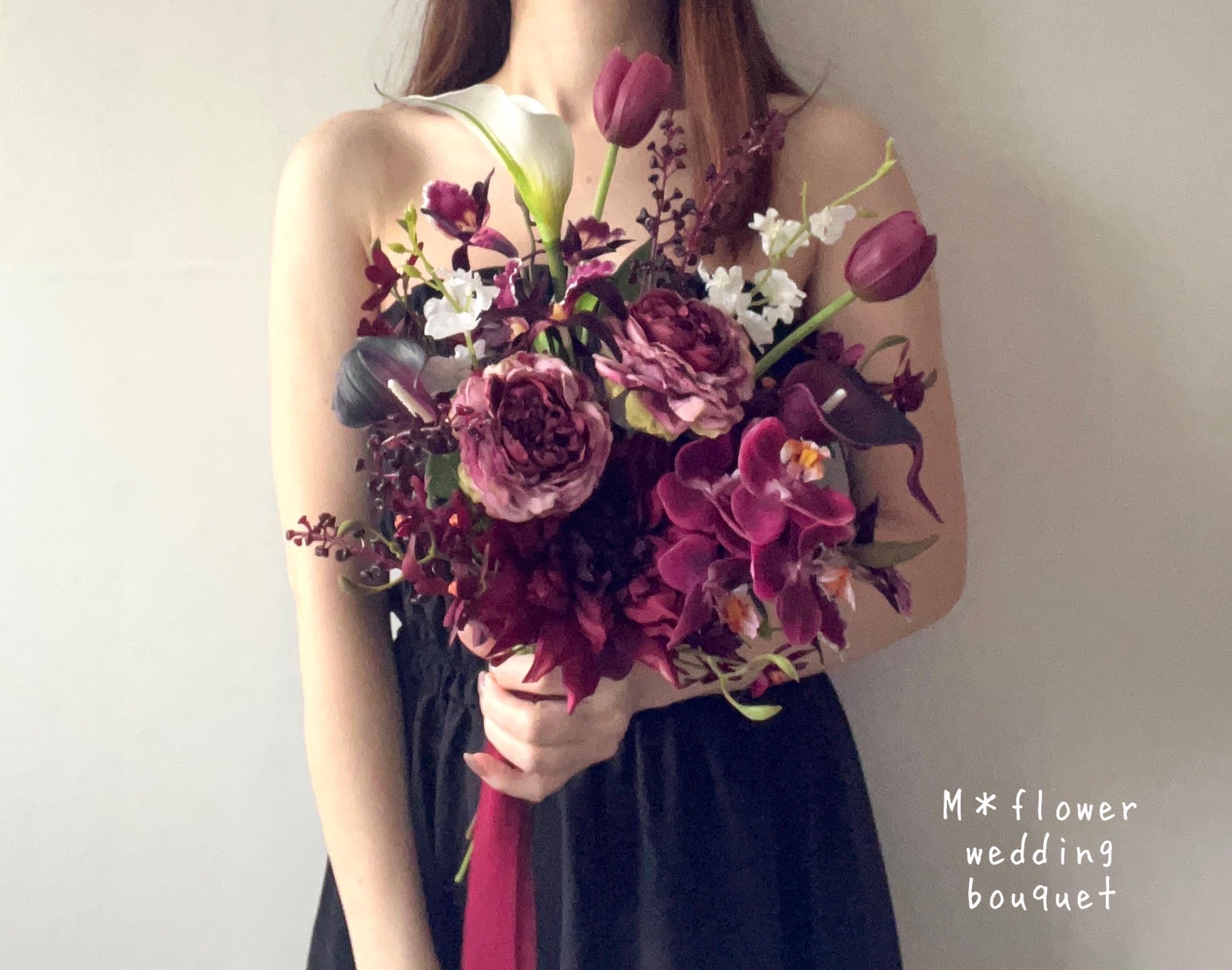 ⌘アンティークワイン×ボルドー⌘アーティフィシャルフラワーブーケ ウェディングブーケ