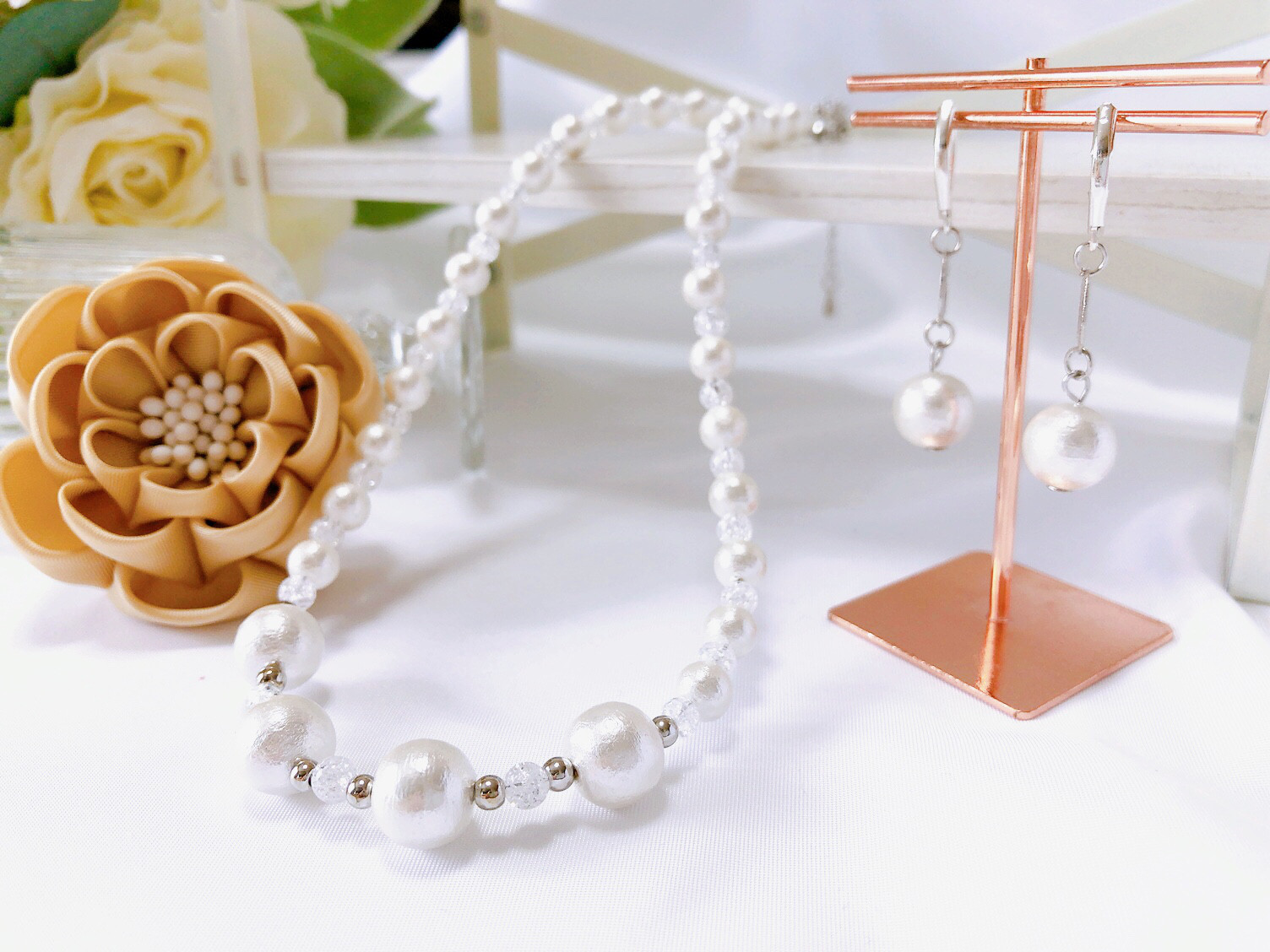 ホワイト パール ネックレス ピアス 軽量 卒業 入学 ウエディング フォーマル 母の日 七五三