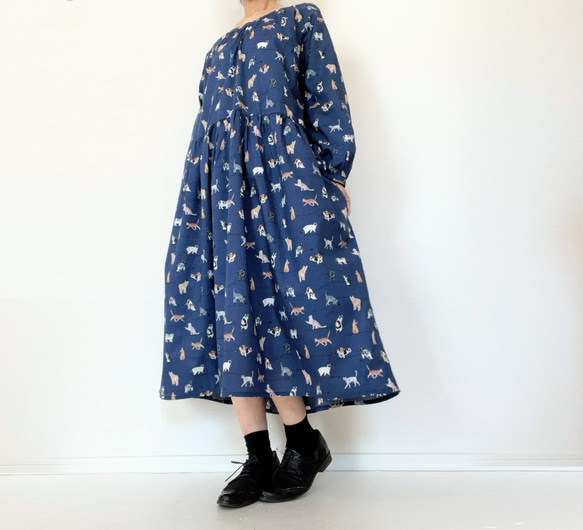 うちの子とお出かけ◎猫柄ワンピース＊国産コットン100％＊ゆったり