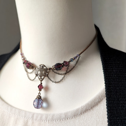 紫ビーズのレースデザインチョーカーネックレス 9枚目の画像