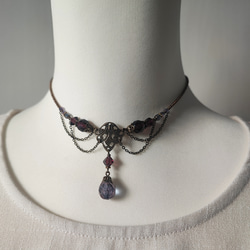 紫ビーズのレースデザインチョーカーネックレス 12枚目の画像