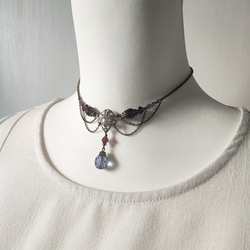 紫ビーズのレースデザインチョーカーネックレス 11枚目の画像