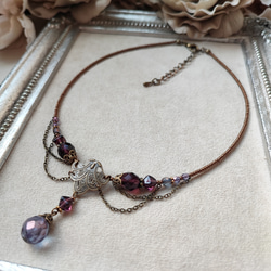 紫ビーズのレースデザインチョーカーネックレス 8枚目の画像