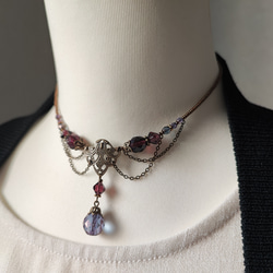 紫ビーズのレースデザインチョーカーネックレス 10枚目の画像