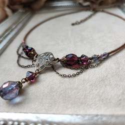 紫ビーズのレースデザインチョーカーネックレス 3枚目の画像