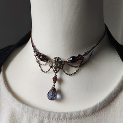 紫ビーズのレースデザインチョーカーネックレス 6枚目の画像