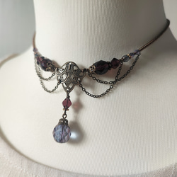 紫ビーズのレースデザインチョーカーネックレス 4枚目の画像