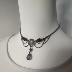 紫ビーズのレースデザインチョーカーネックレス 7枚目の画像