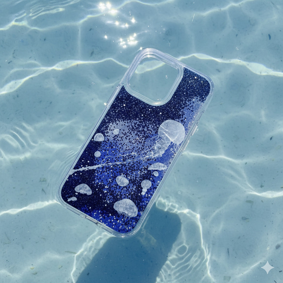 水母 (005) 閃光/灰色混合 iPhone 手機殼，適用於 iPhone 17+ 的智慧型手機殼，透明，閃亮 第1張的照片