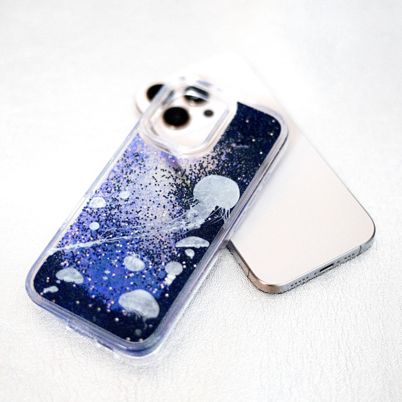水母 (005) 閃光/灰色混合 iPhone 手機殼，適用於 iPhone 17+ 的智慧型手機殼，透明，閃亮 第2張的照片