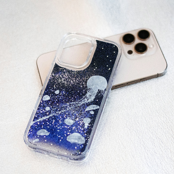 水母 (005) 閃光/灰色混合 iPhone 手機殼，適用於 iPhone 17+ 的智慧型手機殼，透明，閃亮 第8張的照片