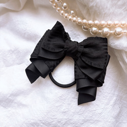 シフォンリボン 花柄 リボンヘアゴム たらりん リボン ヘアゴム