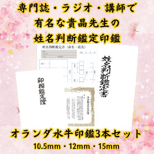 【貴晶式 姓名判断鑑定印鑑 オランダ水牛 3本セット】 10.5mm 12mm 15ｍｍ