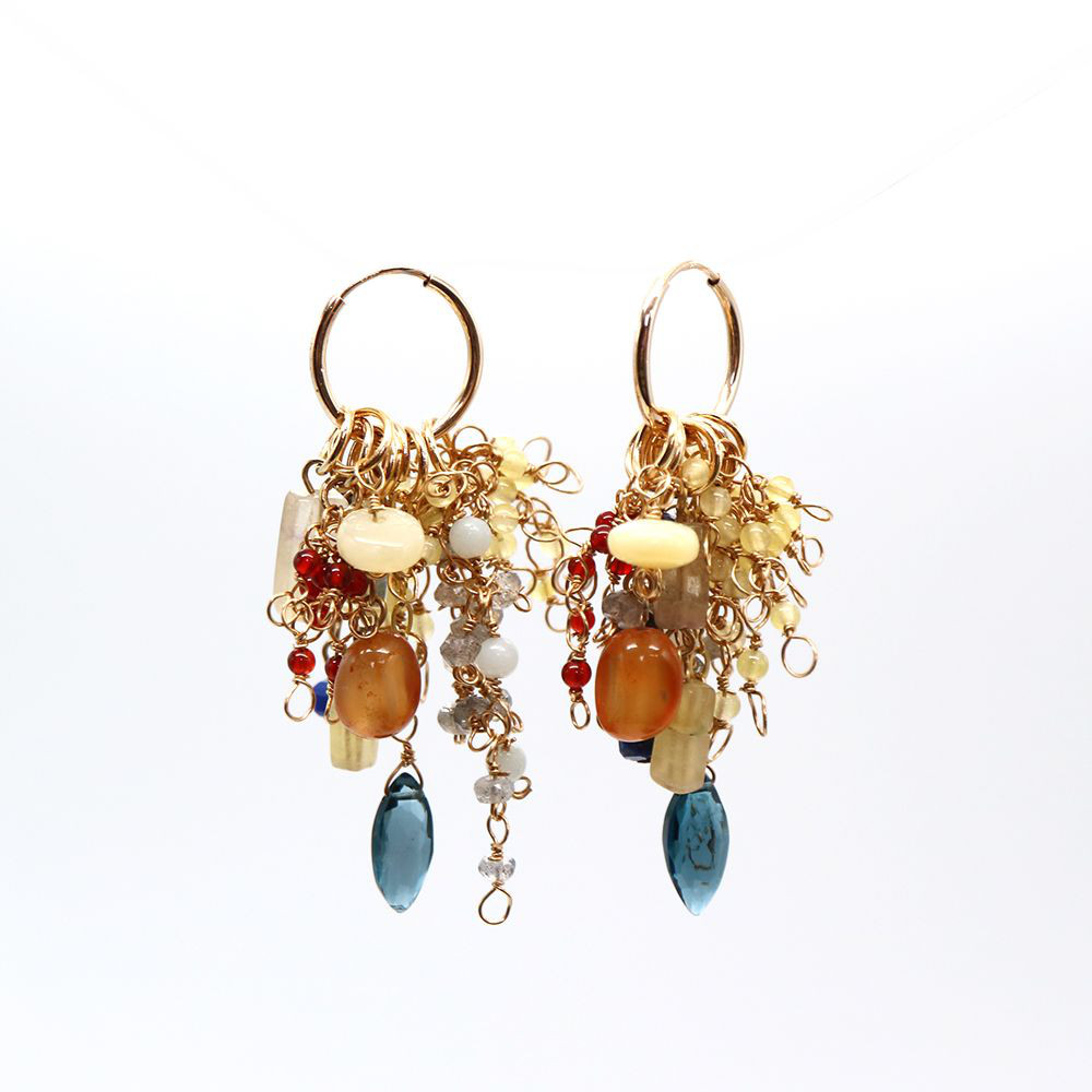 CE-P-14 【CERCA】ナチュラルストーン フリンジピアス 14KGF