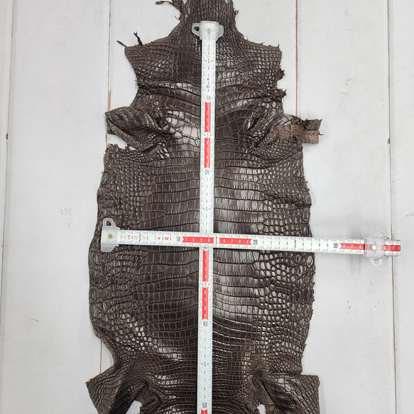 ワニ革 クロコ 半艶マット  ニコチン No.C009327 6枚目の画像