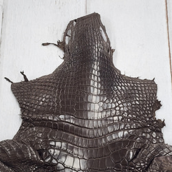 ワニ革 クロコ 半艶マット  ニコチン No.C009327 3枚目の画像