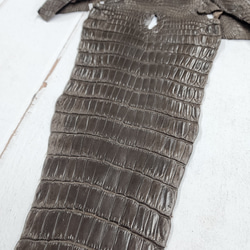 ワニ革 クロコ 半艶マット  ニコチン No.C009327 15枚目の画像