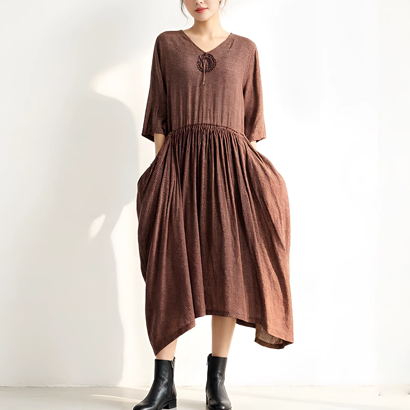 ふわりと軽くストンと落ちる♪シルク混レーヨンギャザーワンピース