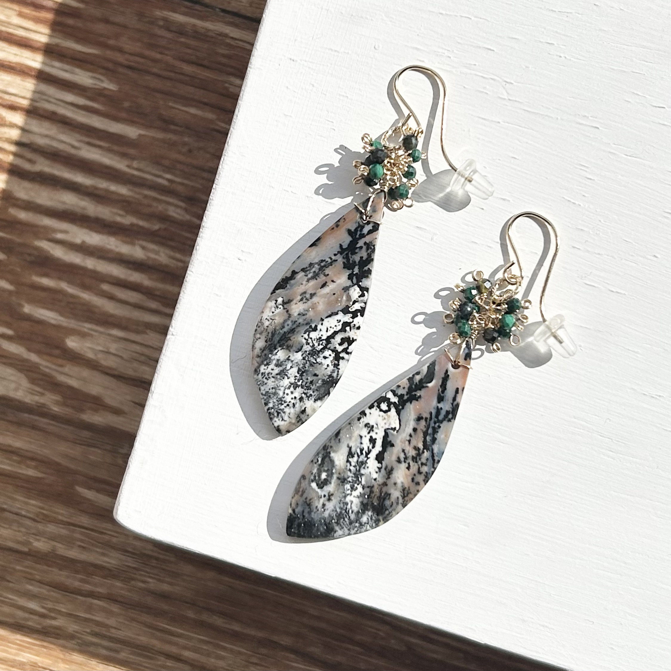 ハニーデンドライトアゲートのフックピアス(K14GF)