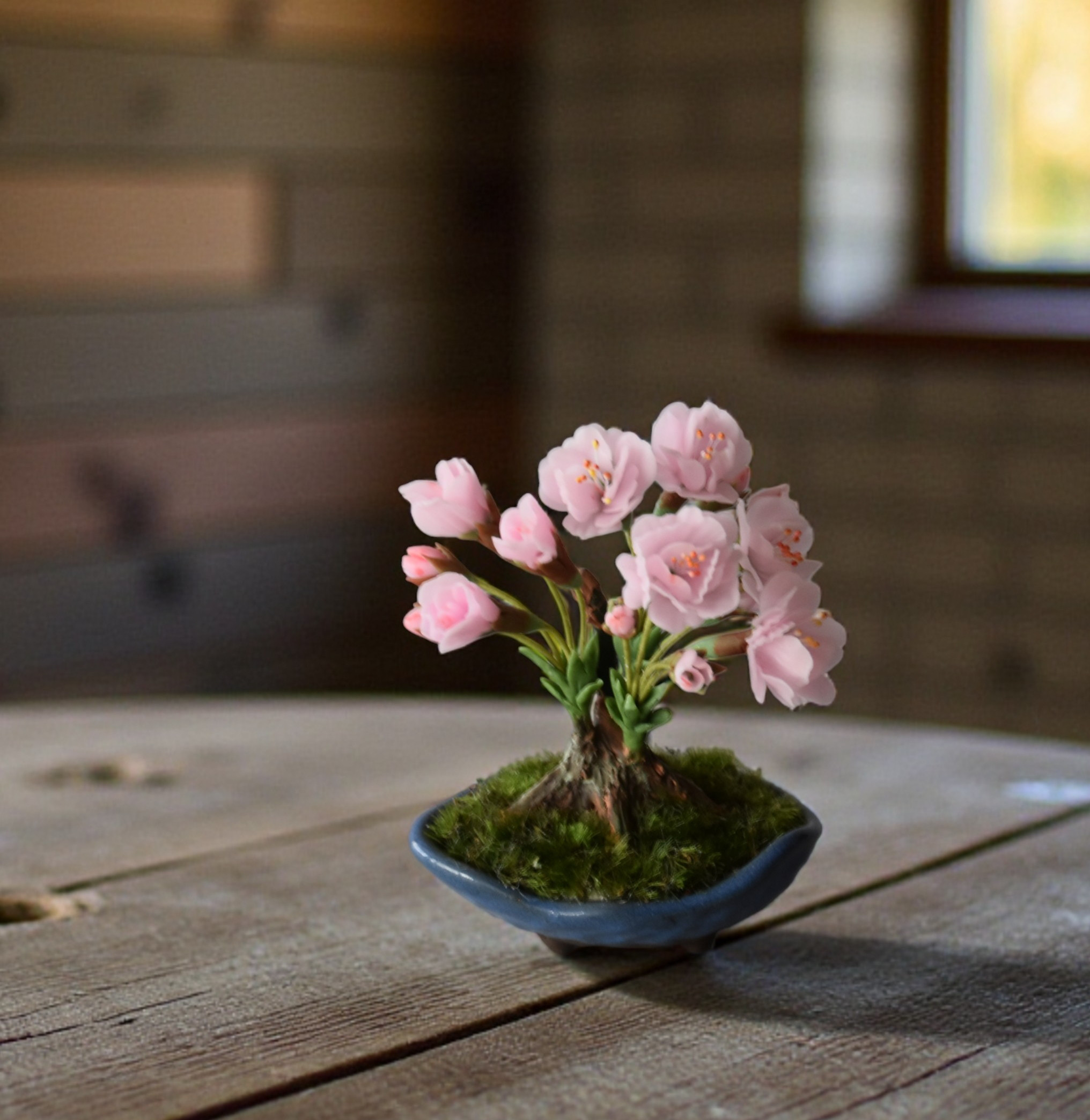 ◆粘土のお花◆　枯れない八重桜の木♪　桜盆栽　S1400