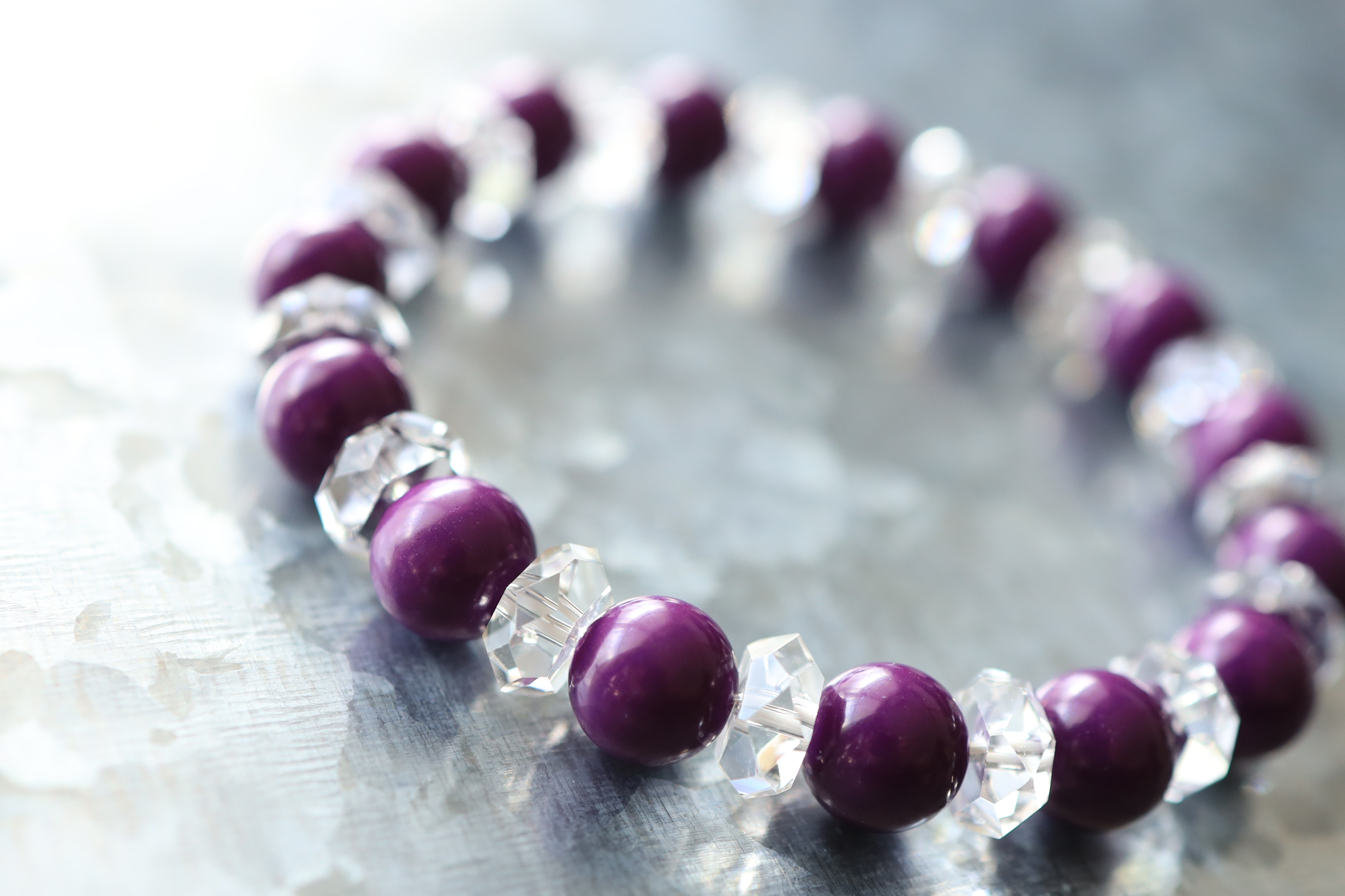 …☆ペットの気持ちを理解できる石☆…☆フォスフォシデライト：約8.5ミリ＆水晶☆…☆天然石ブレスレット☆…