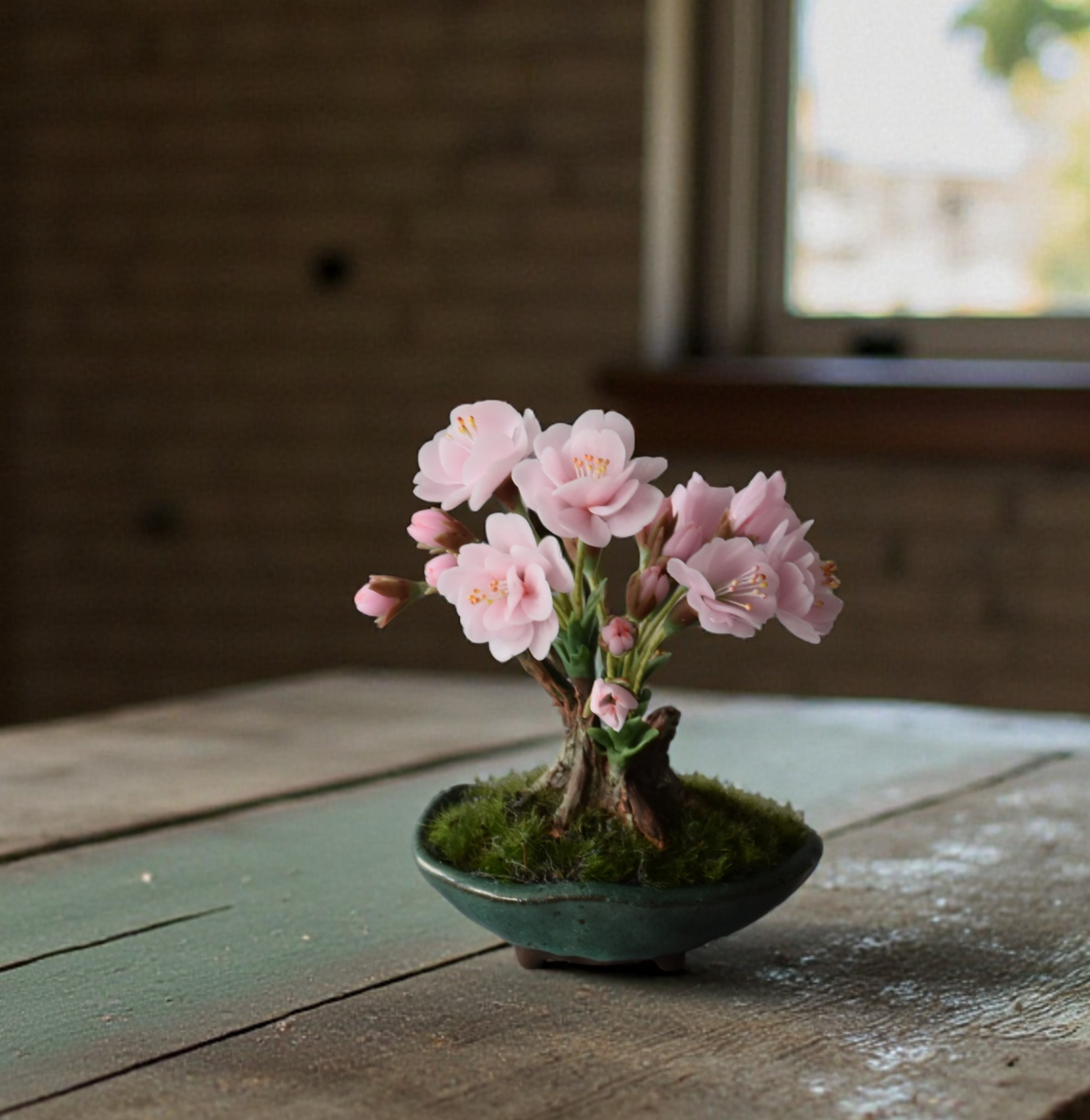 ◆粘土のお花◆　枯れない八重桜の木♪　桜盆栽　S1401