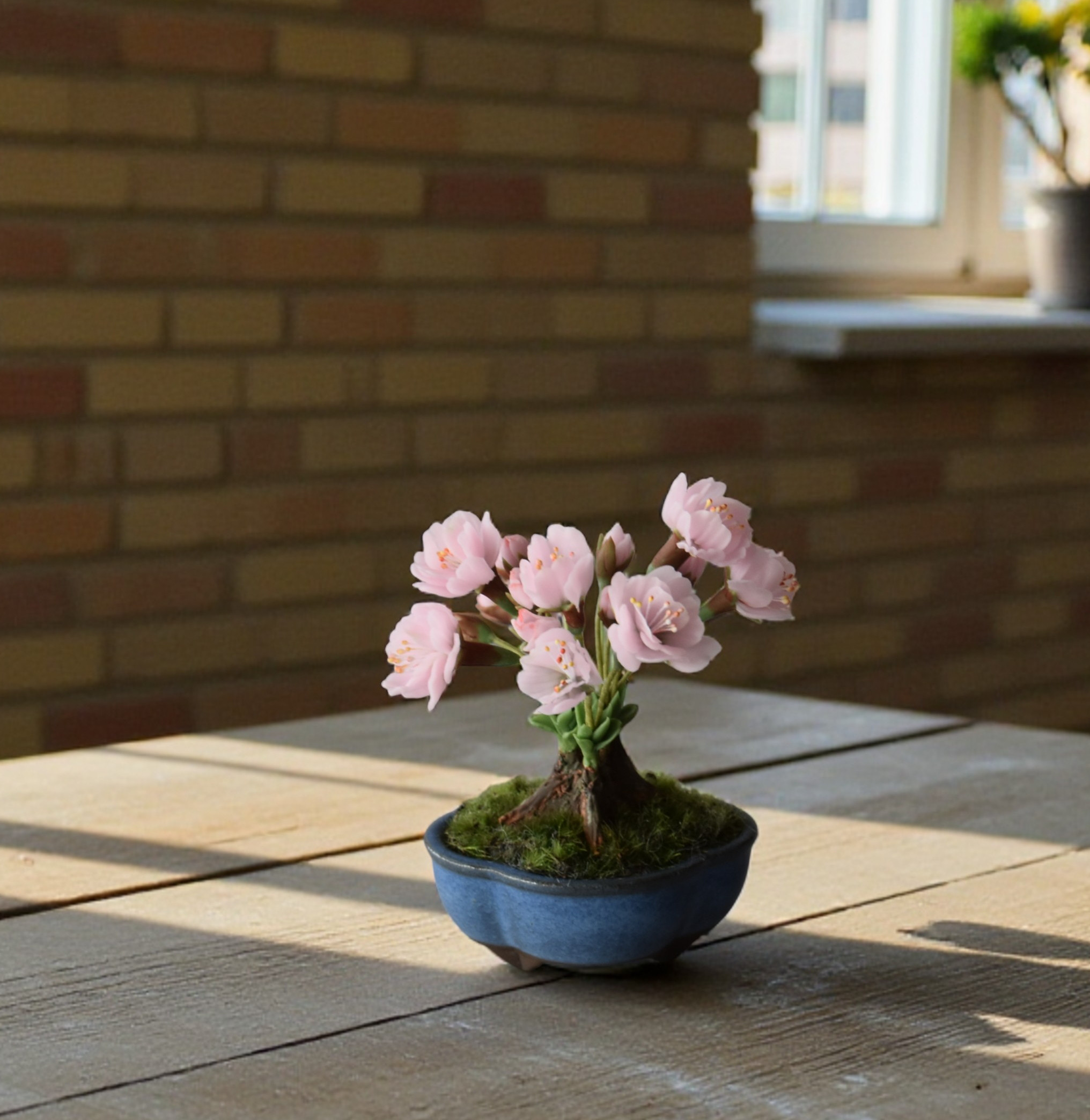 ◆粘土のお花◆　枯れない八重桜の木♪　桜盆栽　S1402