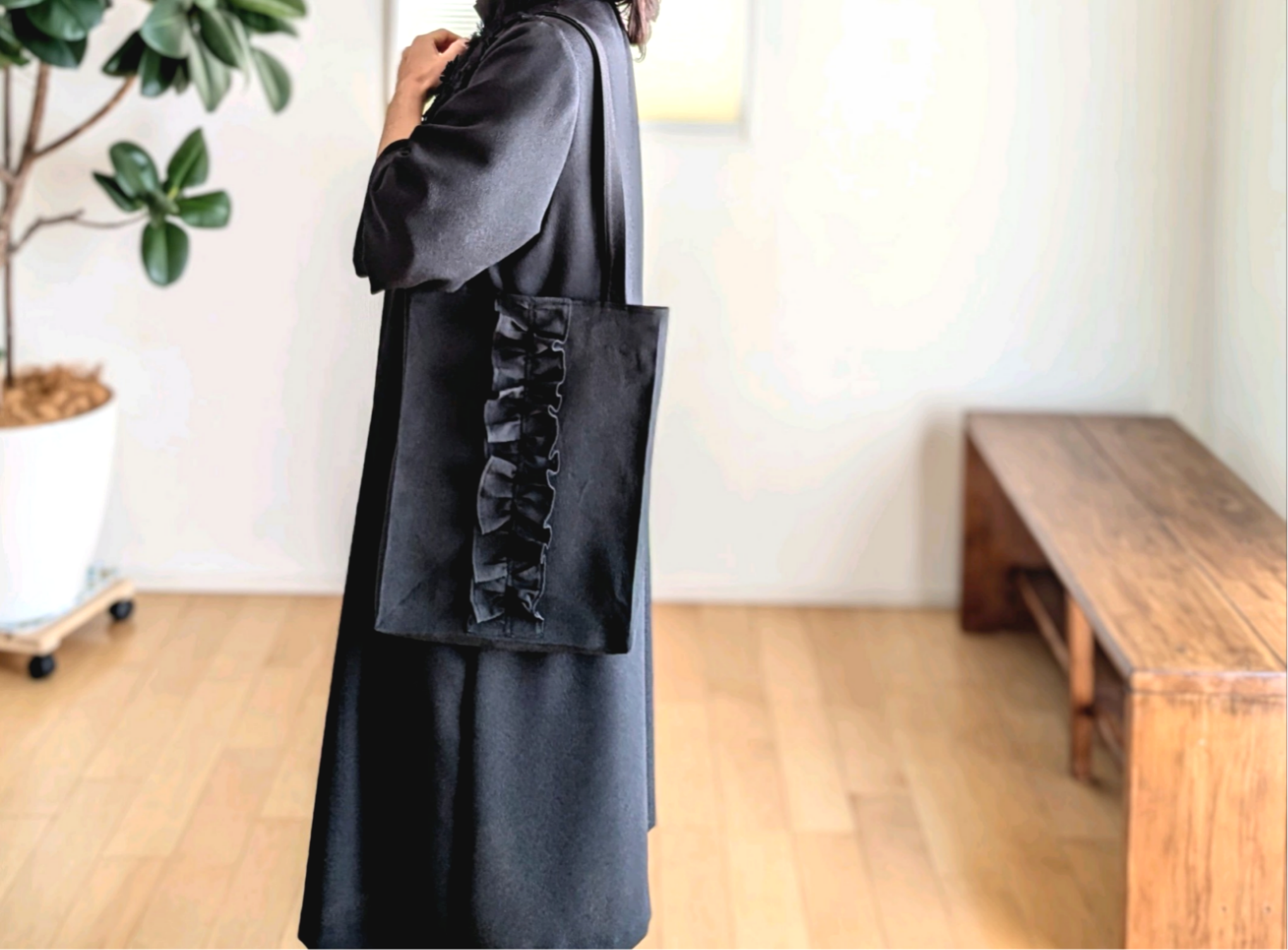 ✿二越ちりめん✿フリルトートバッグ✿A4ファイルが入るサイズ♫