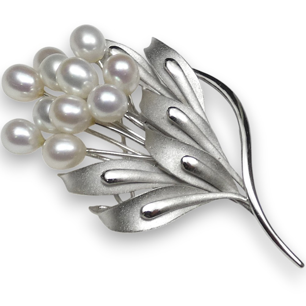 淡水本真珠ブローチ 上質花珠級ホワイトピンク系約6.0-7.0mm国産×11pcs SILVER枠/B298