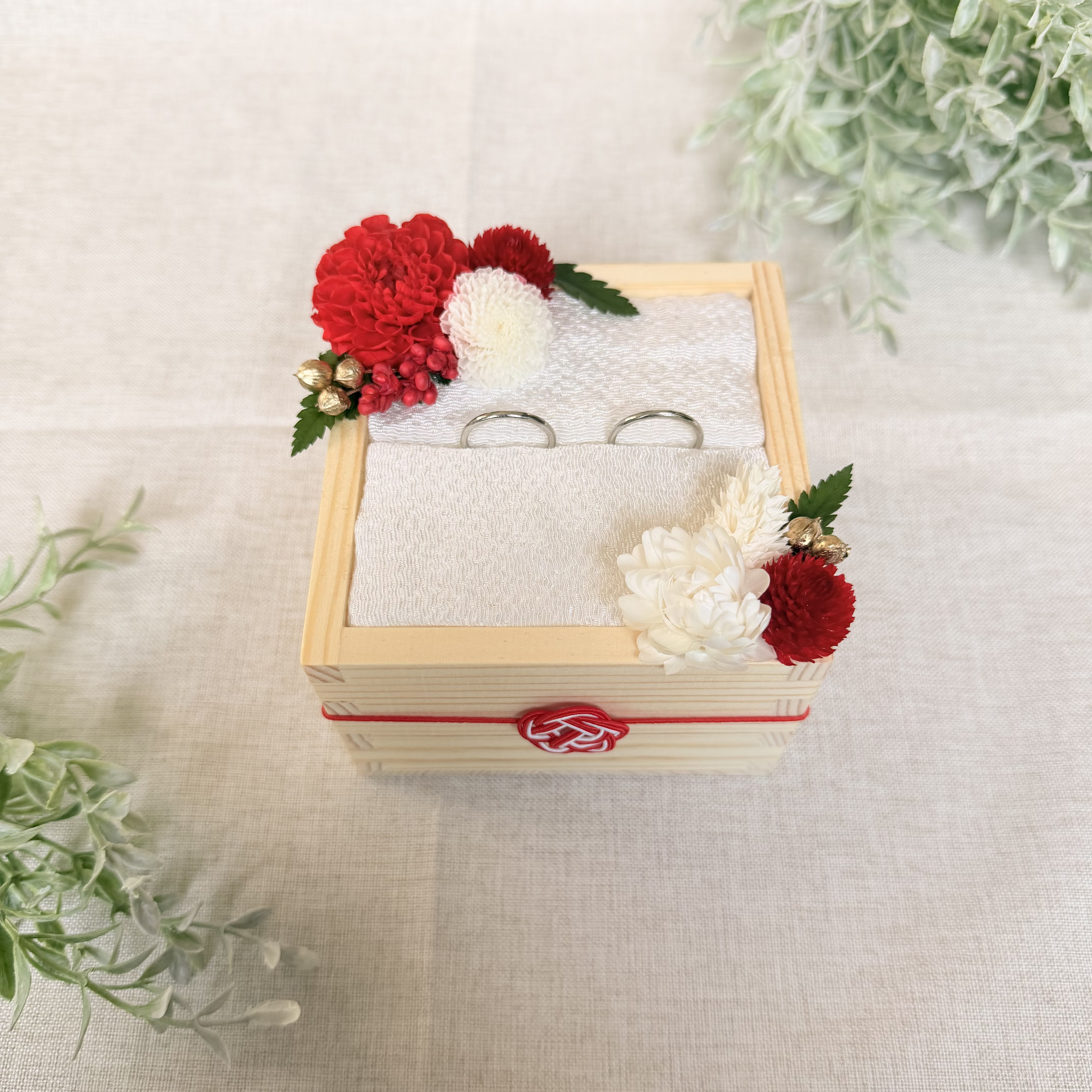 和婚リングピロー｜木製ボックス・神前式・和風ウェディング・結婚式・紅白