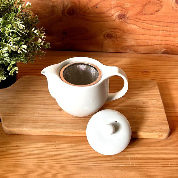 《数量限定・特別価格》丈夫で扱いやすいアイボリーのティーポット（約500cc / 茶こし付き） 2枚目の画像