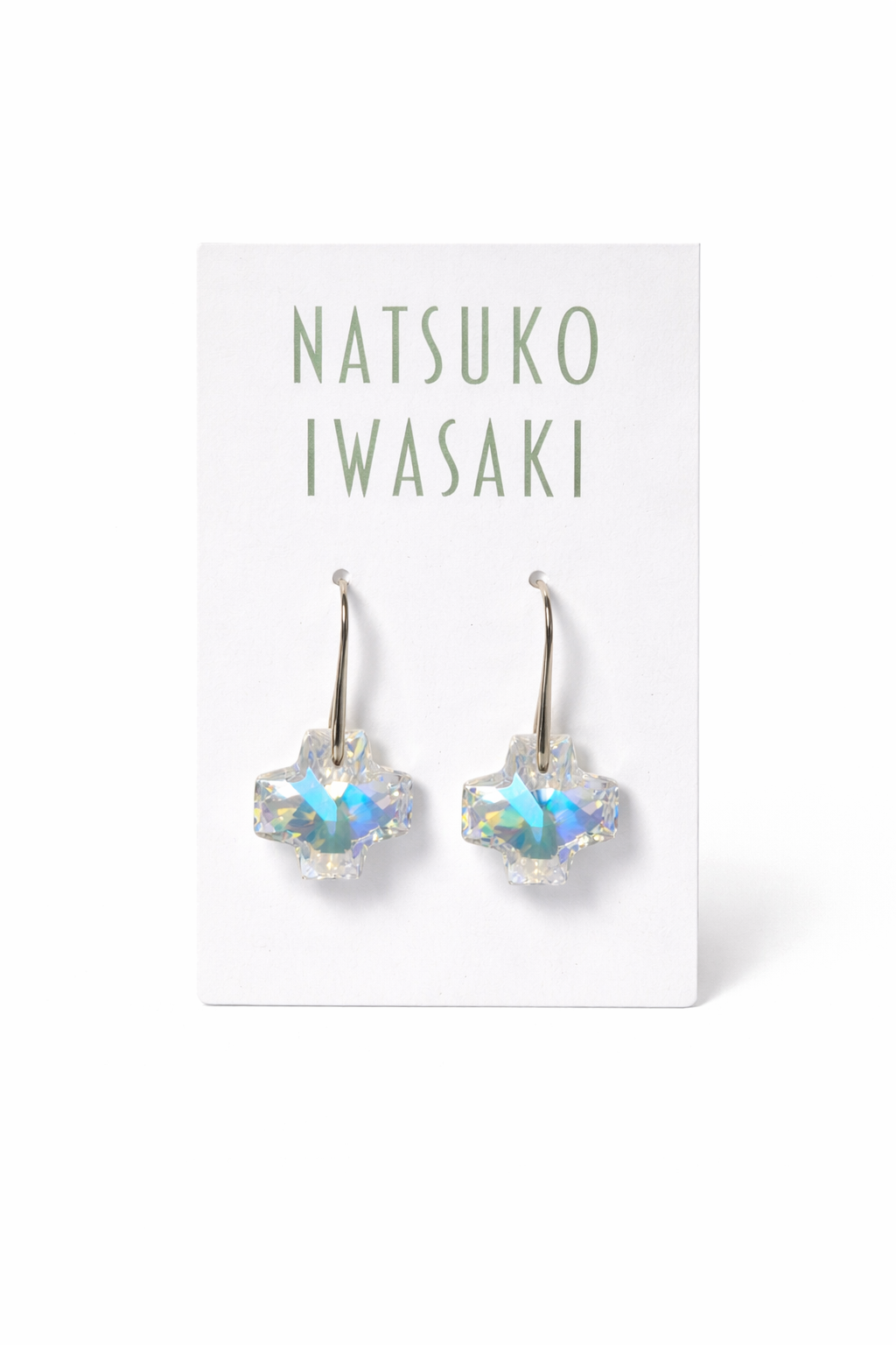 【クリスタルガラスの揺れるピアスクロス｜透明感と輝き｜オールシーズン】《NATSUKO IWASAKI jewelry》