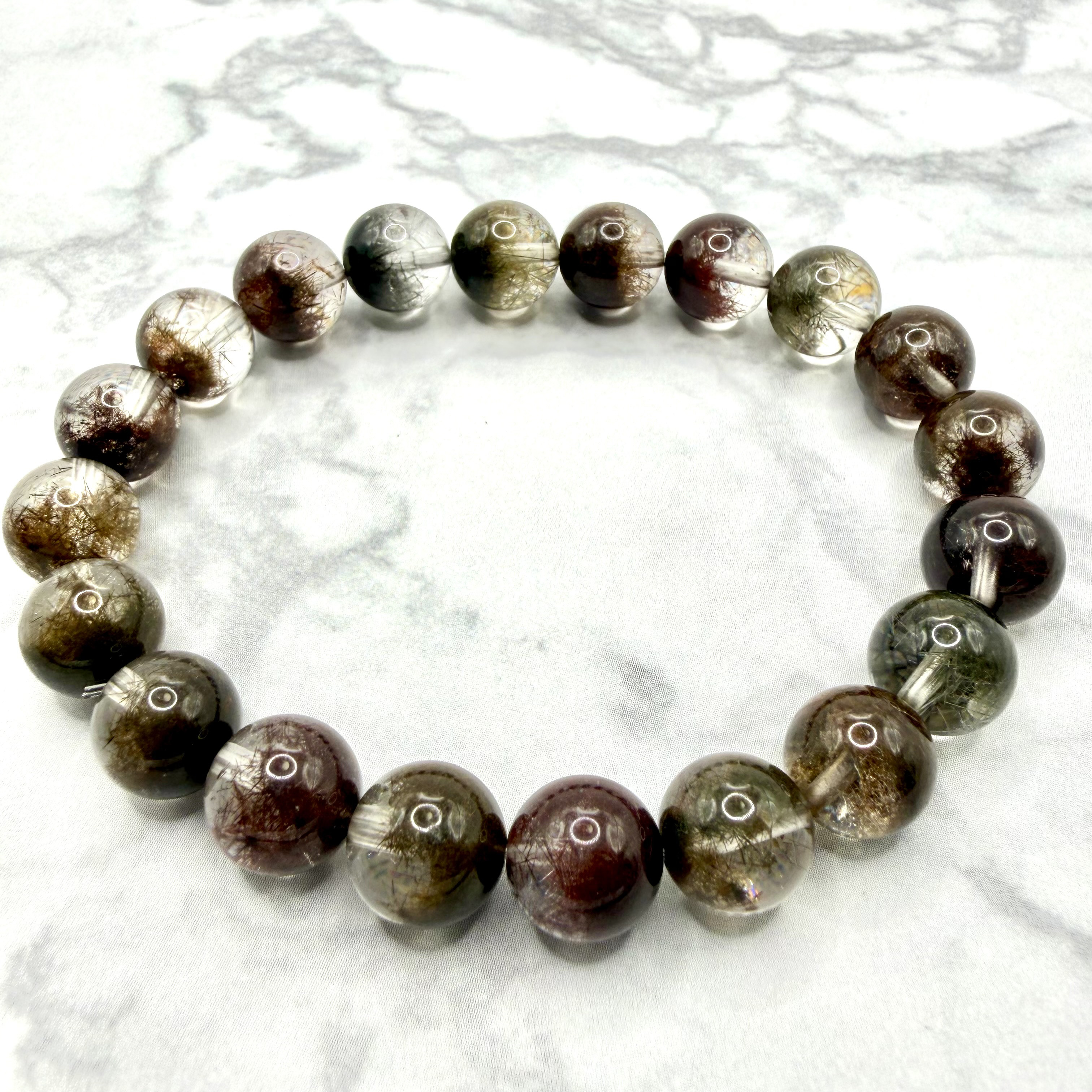 ミックスフラワールチルクォーツ 10mm ブレスレット 赤×緑×金の内包物 一点物 10,488円