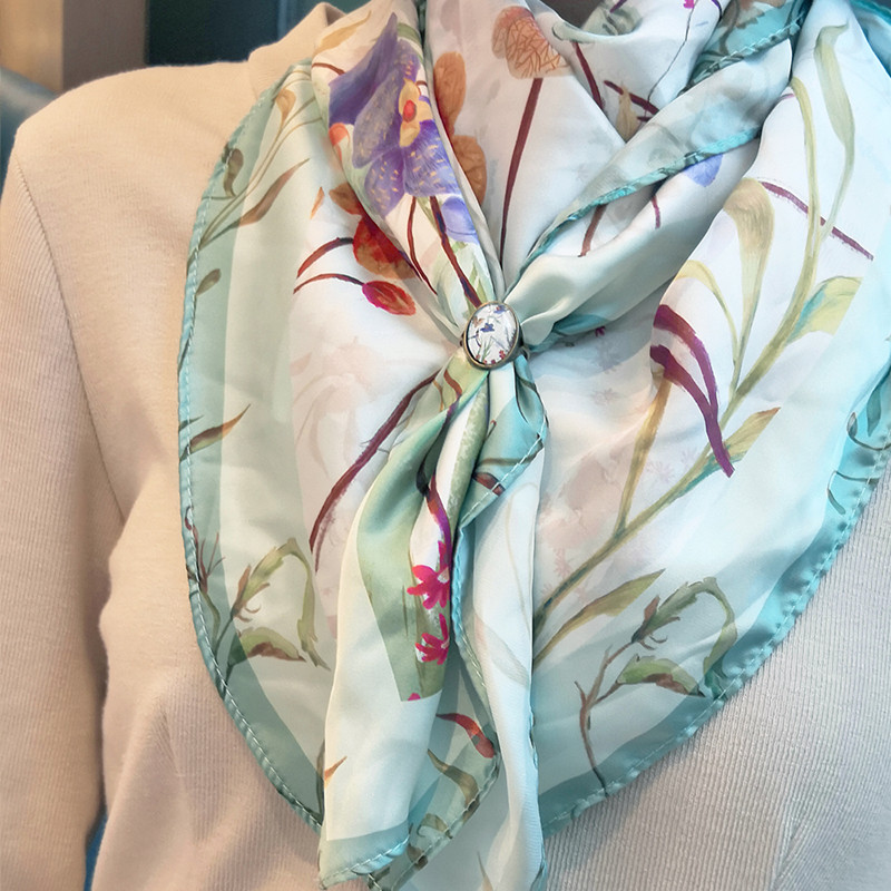 【春限定2026】✨オリジナル手描き蘭の花 スカーフとスカーフリングギフトボックスセット