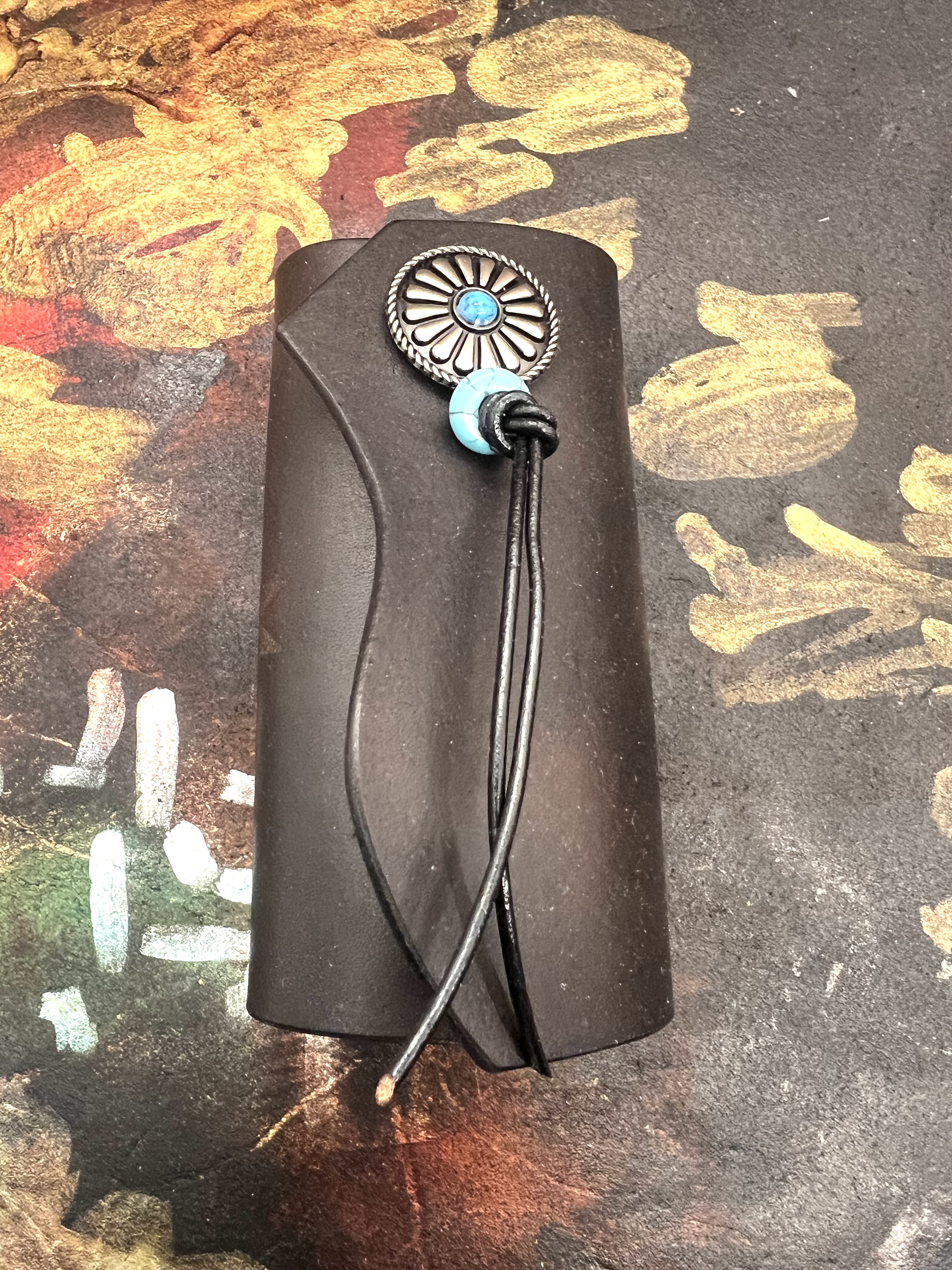 本革　一枚革　手染め　ネイティブ柄のキーケース　4連　オルテガ柄　イエロー