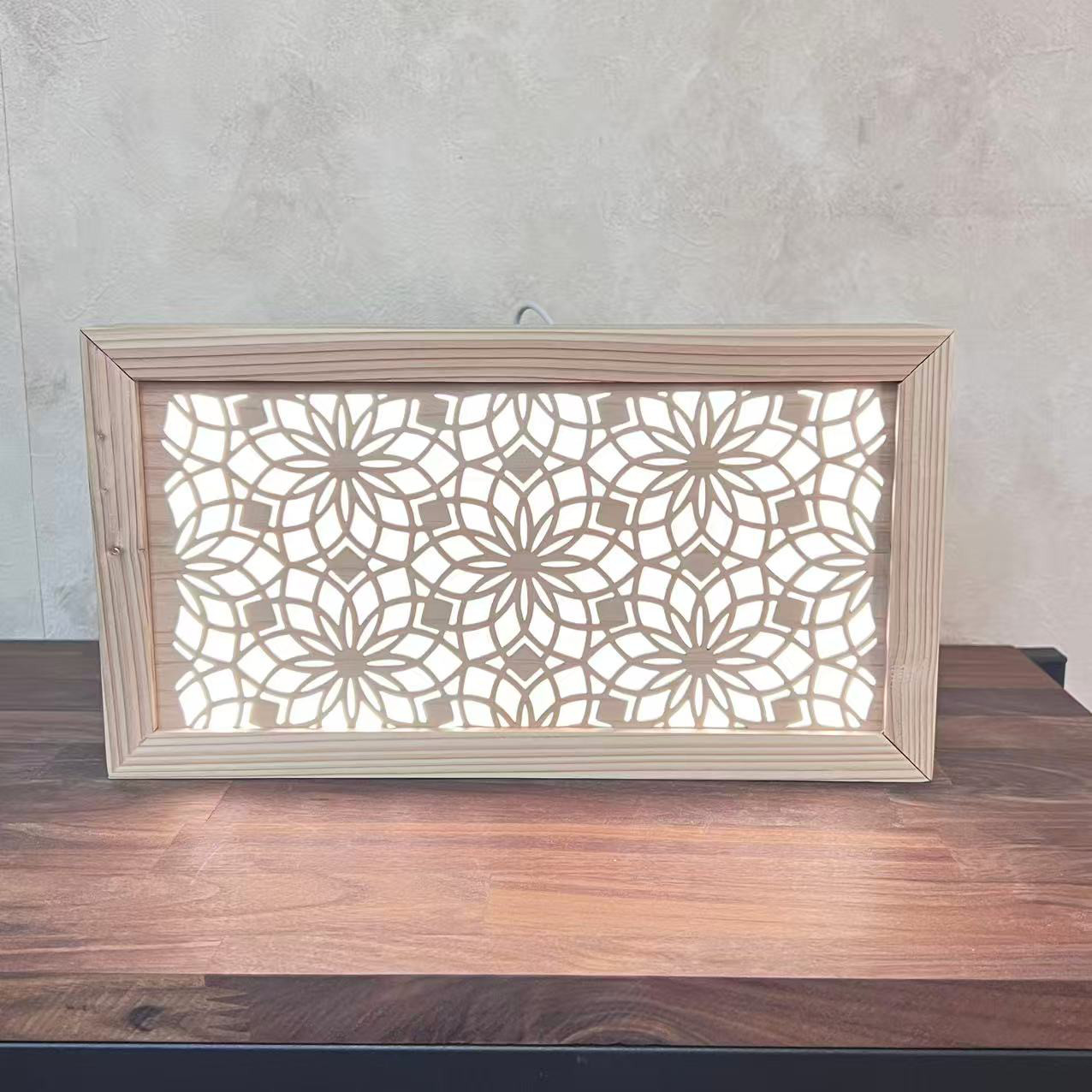 光と影が織りなす癒やしの灯り｜レーザー組子照明「ルミナス」｜壁掛け・置き型兼用｜間接照明　中　Dタイプ