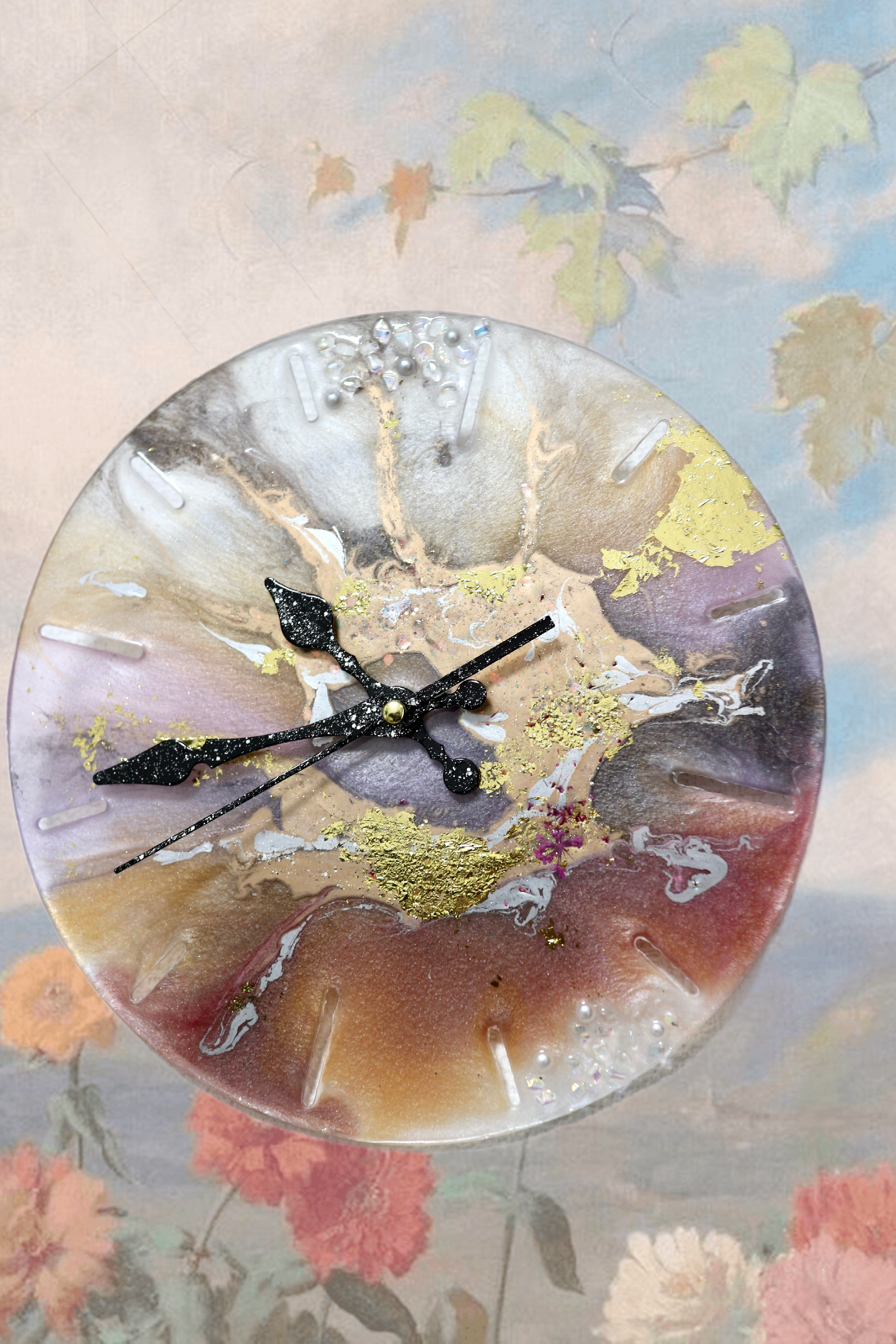 一点もの　ハンドメイド　掛け時計　和風　プレゼント　お祝い　clock 再販なし　時計　誕生日プレゼント　レジン