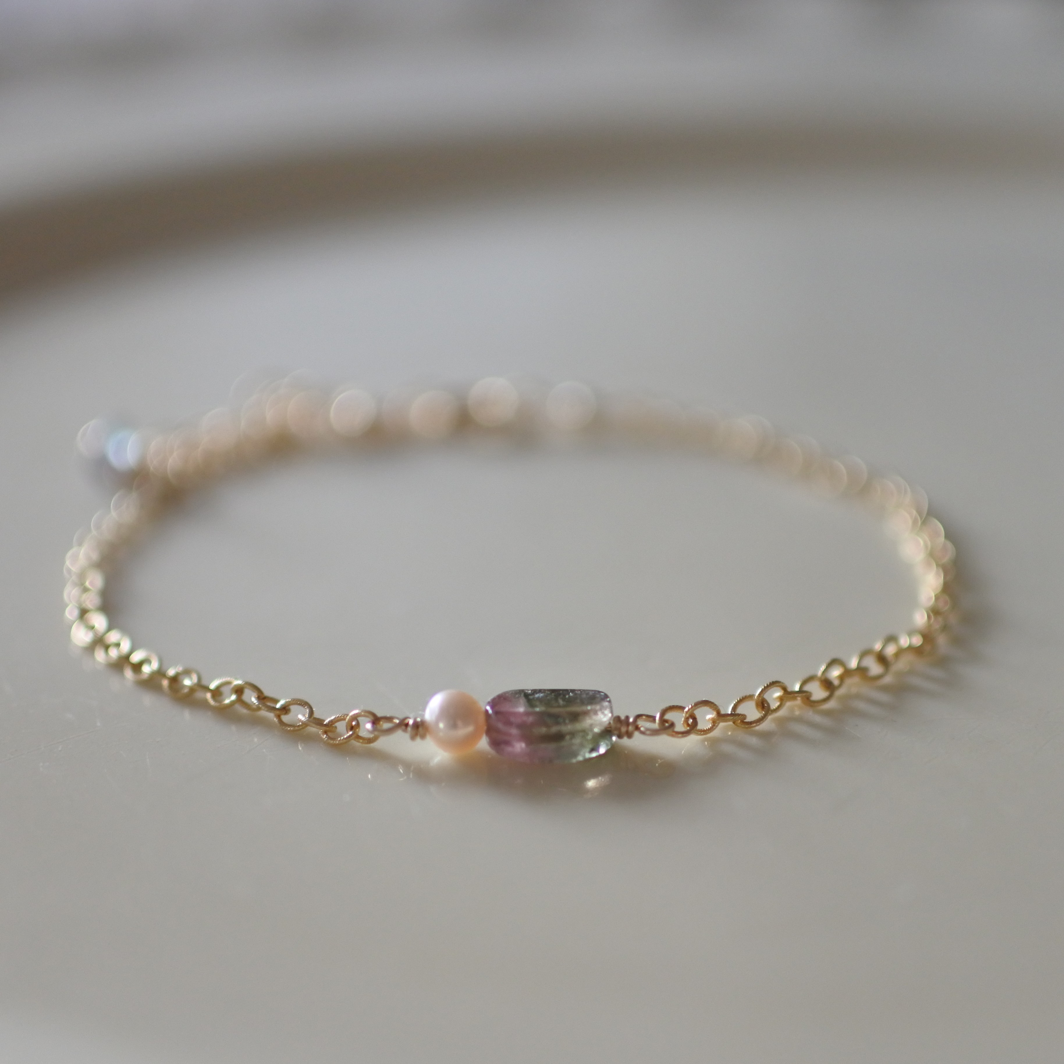 バイカラートルマリン　淡水パールのブレスレット(14kgf)