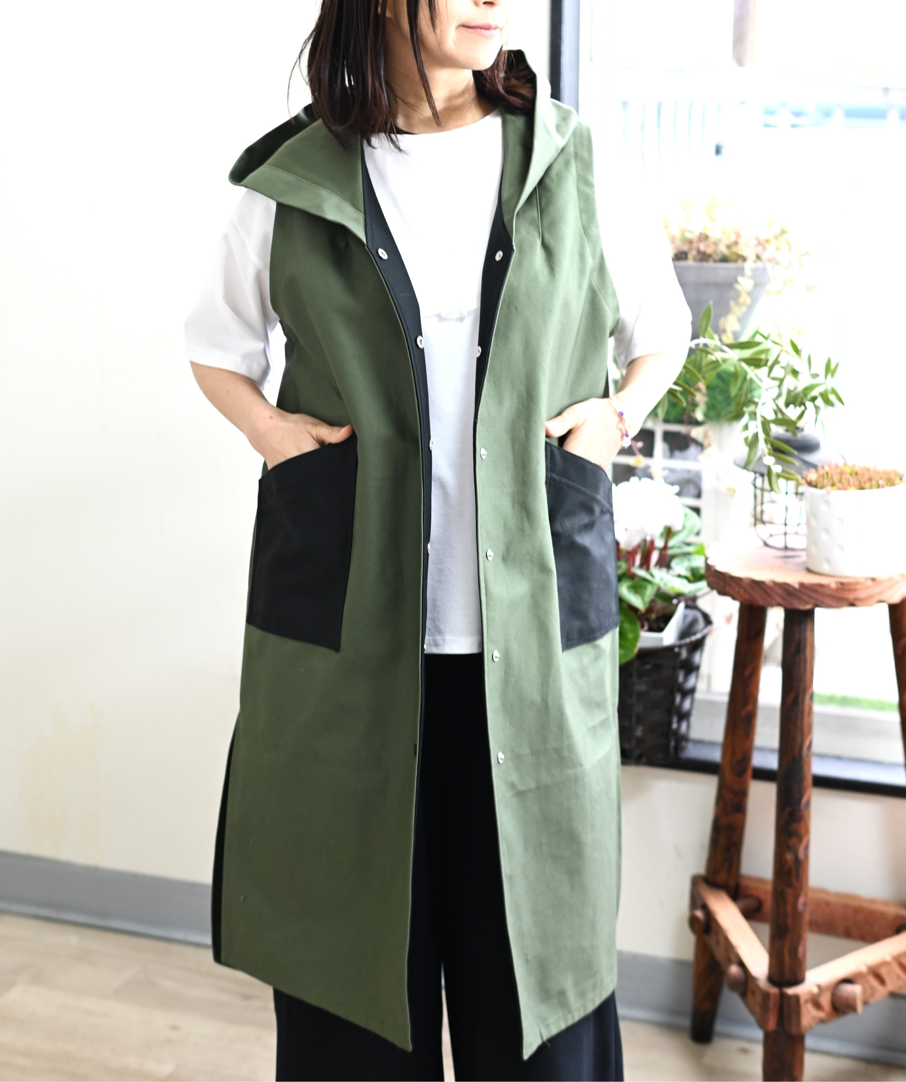 NEW:フーディロングベスト・グリーン 9,933円