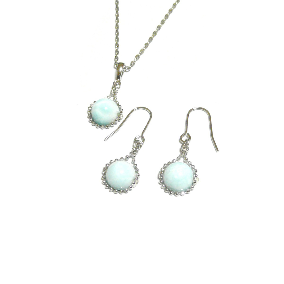 ラリマー ペンダントネックレス ピアス ジュエリーセット シンプル 銀色 シルバーカラー 【 シンプリー 】