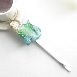 バイカラーなクォーツニャンコは一味違うから、「わきし」と呼んでくだせぇ♪<1点ものヘアピン>HP286 2枚目の画像