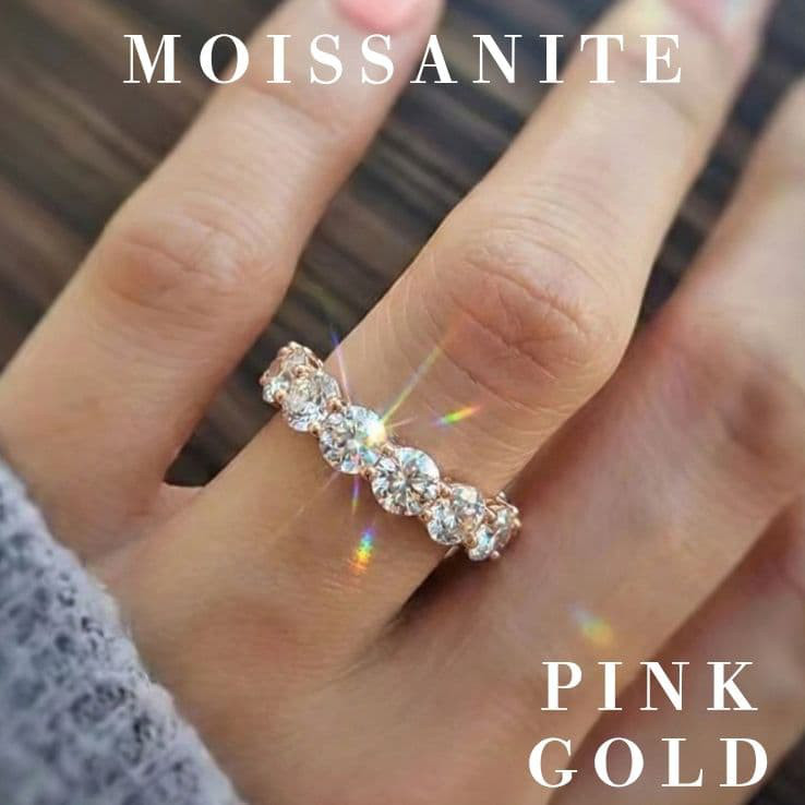 最高品質 モアサナイト 人工ダイヤ フルエタニティ リング 4㎜ ピンクゴールド