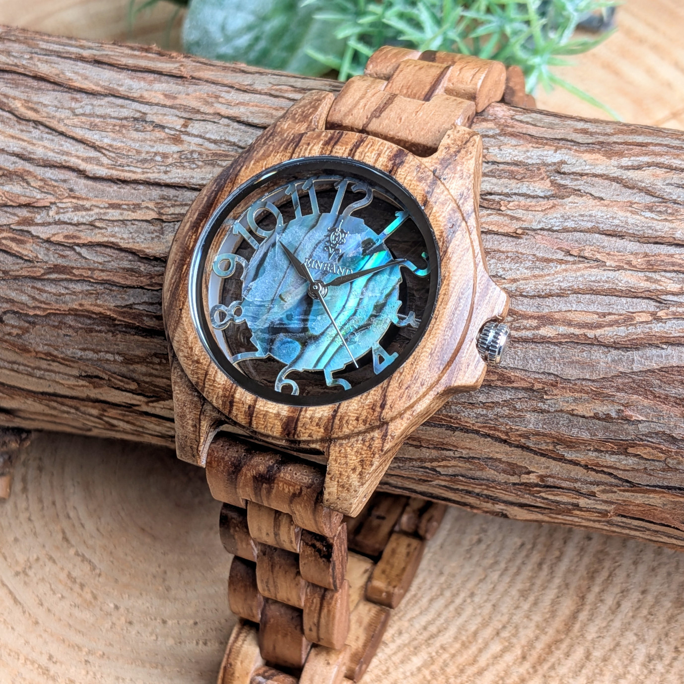 【木製腕時計】EINBAND Freiheit Zebrawood アバロンシェル文字盤 木製腕時計 34mm