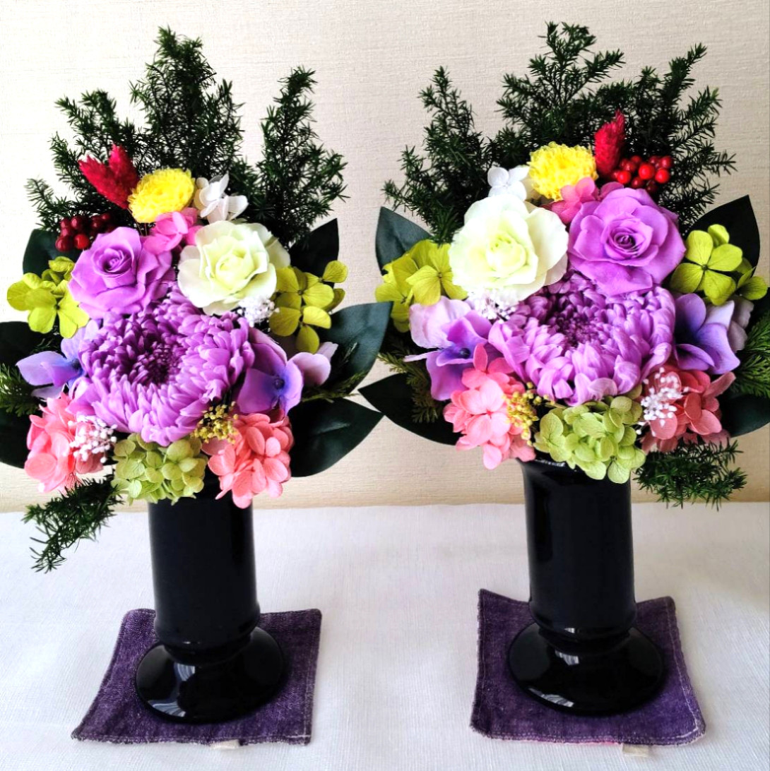 一対仏花プリザーブドフラワーお手入れ不要