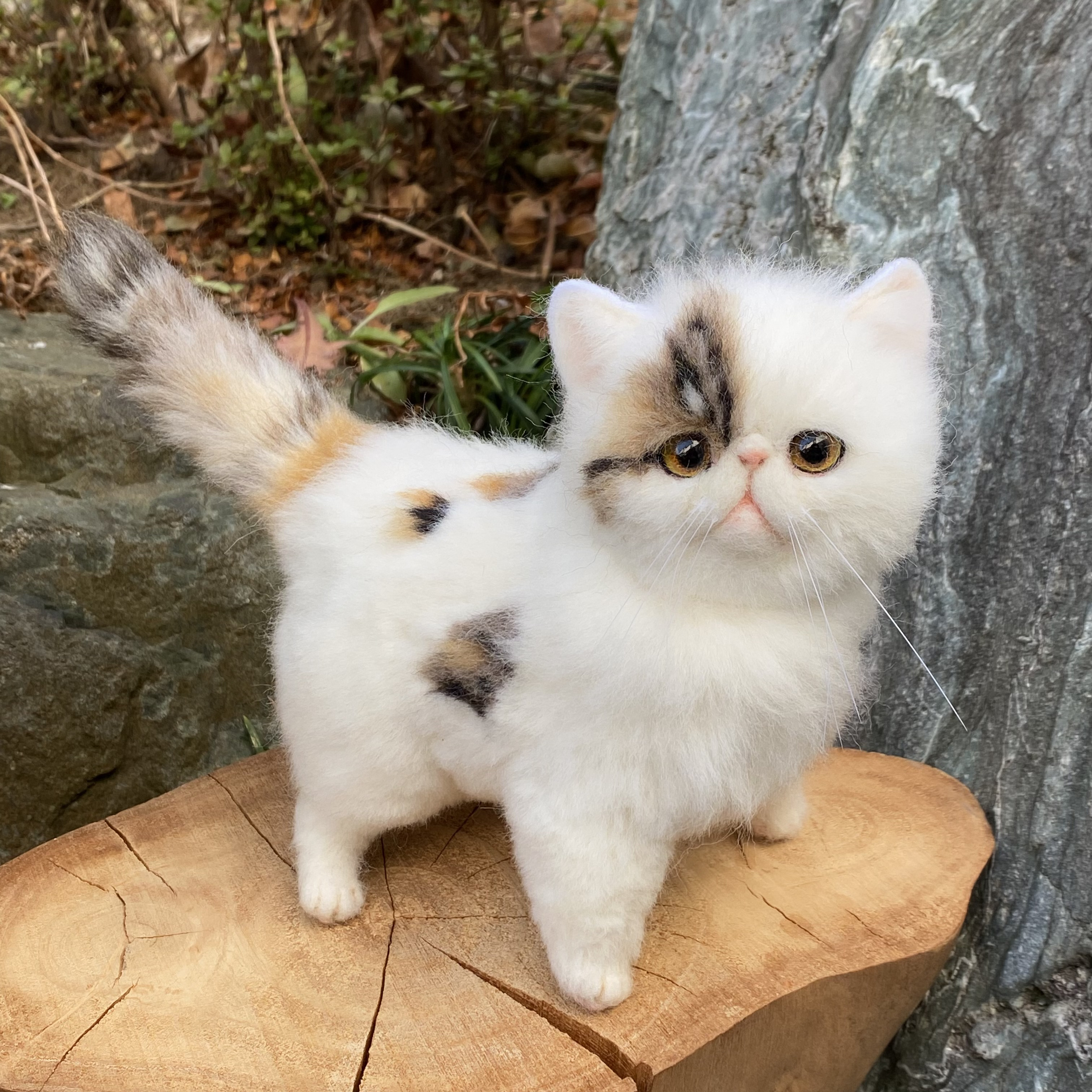 羊毛フェルト猫　全身　リアル可愛い三毛のエキゾチックショートヘア