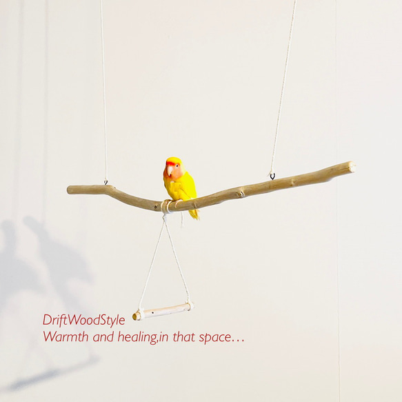 流木止まり木  70ｃｍのシンプルな天然流木の小鳥の止まり木 吊り下げタイプ インコ 鳥 ブランコ 自然木 N6 1枚目の画像