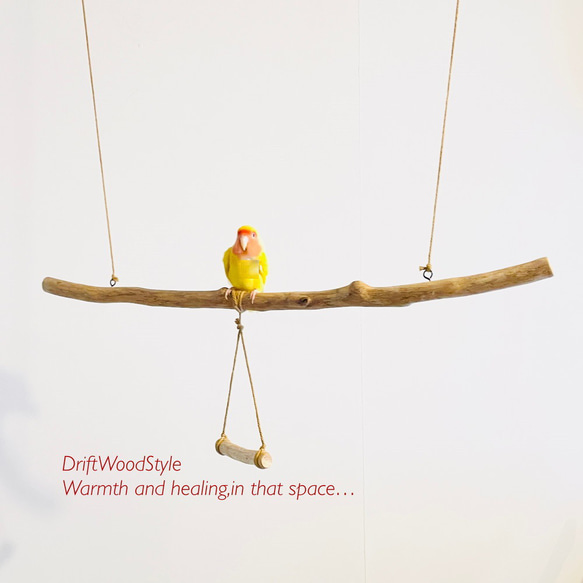 流木止まり木  70ｃｍのシンプルな天然流木の小鳥の止まり木 吊り下げタイプ インコ 鳥 ブランコ 自然木 N7 2枚目の画像