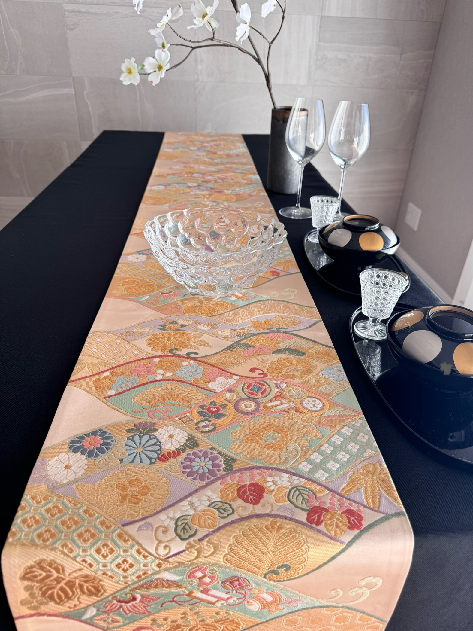 ︎◼︎C1289◼︎オーダー品 高級袋帯 正絹 落款 青海波 松竹梅(〜260cm)