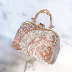 1点物本真珠加工帯！アンティーク口金♡格の高い濃密刺繍の最高級西陣帯地！人気の金通しモーブピンク系高級フォーマルバッグ 6枚目の画像